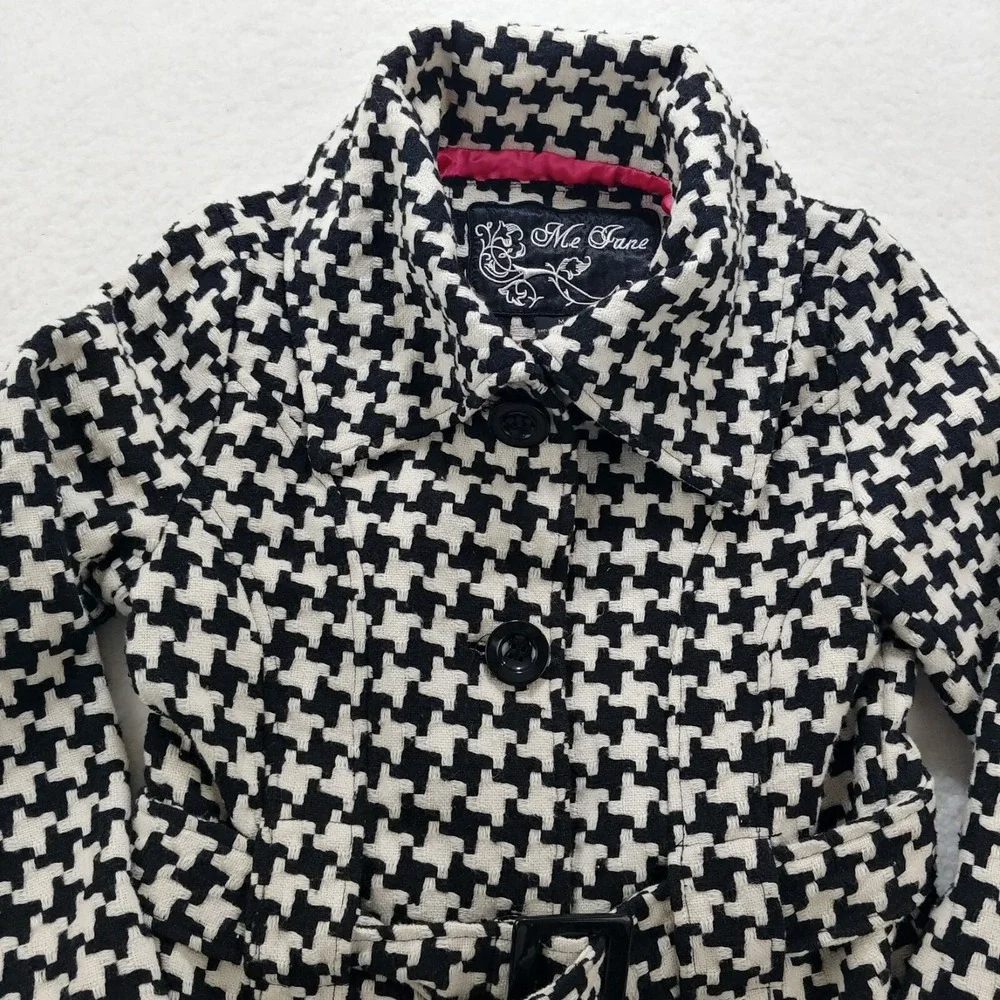 Jane Norman Women's Jacket White & Black Size Large Belted Lined Button‎